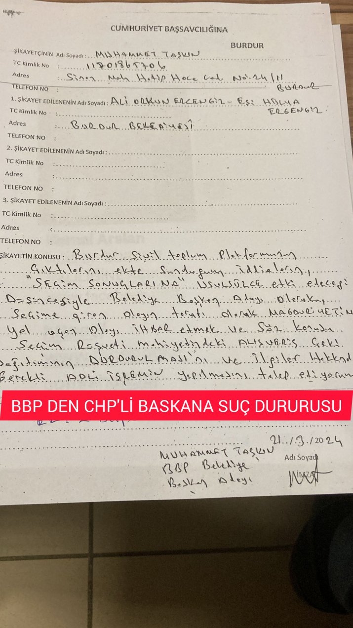 BBP DEN CHP Lİ ALİ ORKUN VE EŞİNE SUÇ DUYURUSU