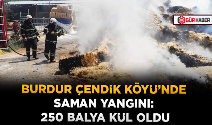 BURDUR ÇENDİK KÖYÜ’NDE SAMAN YANGINI: 250 BALYA KÜL OLDU