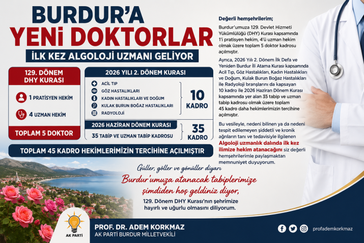 BURDUR'A DOKTOR ATAMALARI