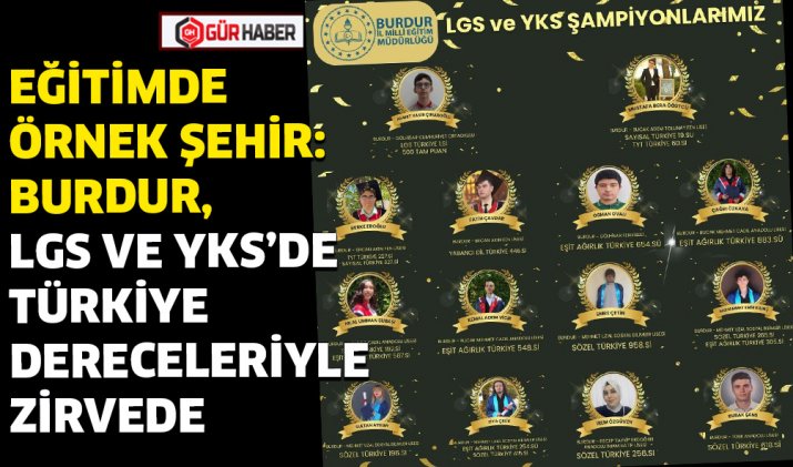 EĞİTİMDE ÖRNEK ŞEHİR: BURDUR, LGS VE YKS’DE TÜRKİYE DERECELERİYLE ZİRVEDE